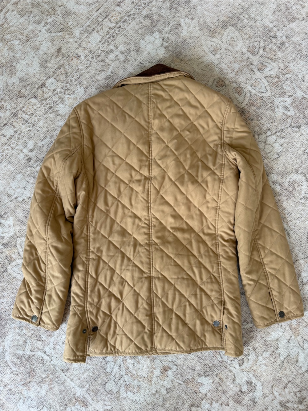 Lauren Ralph Lauren Quilted Utility Jacket in Camel with Brown Corduroy Collar - Picture 4 of 6